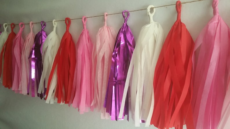 10 Tassel Red Valentine/'s Tissue Paper Garland ONLY 14.50 Birthday Party Decorations Love Valentine/'s Banner Red Hearts Decorations