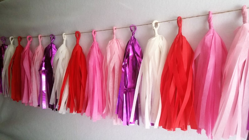 10 Tassel Red Valentine/'s Tissue Paper Garland ONLY 14.50 Birthday Party Decorations Love Valentine/'s Banner Red Hearts Decorations