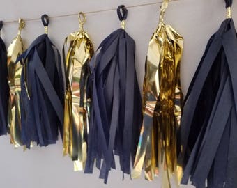 Navy, Metallic Gold 20 Tassel Tissue Paper Tassel Garland, Party Decorations, Wedding Decorations, Balloon Tassels, Streamers, Poms