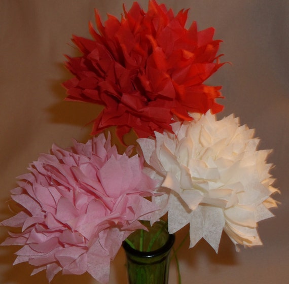 100 Chacun 12 Longue Tige Rouge Fleur Rose Bouquet Fleurs En Papier Papier Pompons Fleurs De Papier De Soie Papier De Soie Poms Décorations De