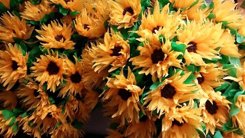 Halloween 12 Crepe Paper Sunflowers Yellow Thanksgiving Wedding Orange Reception Mexican Flowers Poms Paper Flower Fall