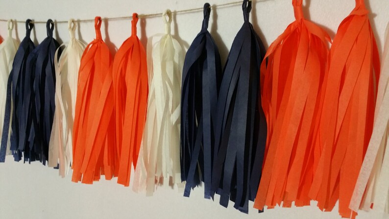 Football Florida Gators Party decor BANNER Tassel Banner navy white Tissue Paper Garland 20 Tassel orange FREE SHIPPING Fringe