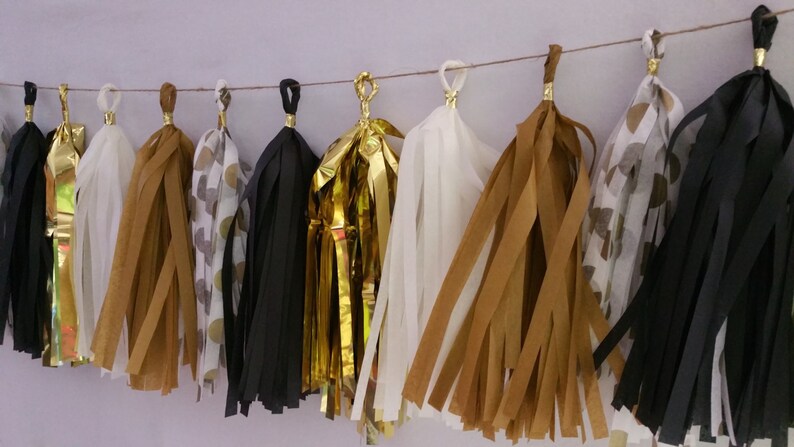 Black Gold Polka Dot Tissue Paper Tassel Garland Party Etsy