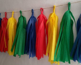 ONLY 16.99, 20 Tassel Tissue Paper Garland, Back to School Party Decorations, Building Blocks, Birthday Party, Sesame Street, Red Yellow
