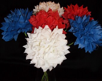 1.00 Each, 12 Americana Patriotic Bouquet, Red White and Blue,  Paper Flowers, Birthday Bouquet, Wedding Decoration, July 4th, Memorial Day