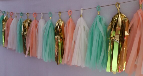 Peach Mint Green Gold Tissue Paper Tassel Garland Party Etsy