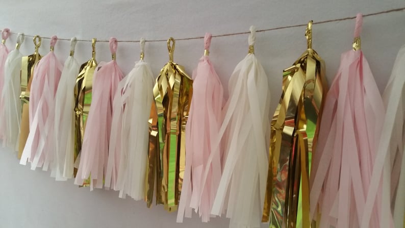 It/'s a Girl Baby Shower Blush Pink White Gold Tissue Paper Catholic Baptism Tassel Garland ONLY 15.99 Party Decorations Wedding
