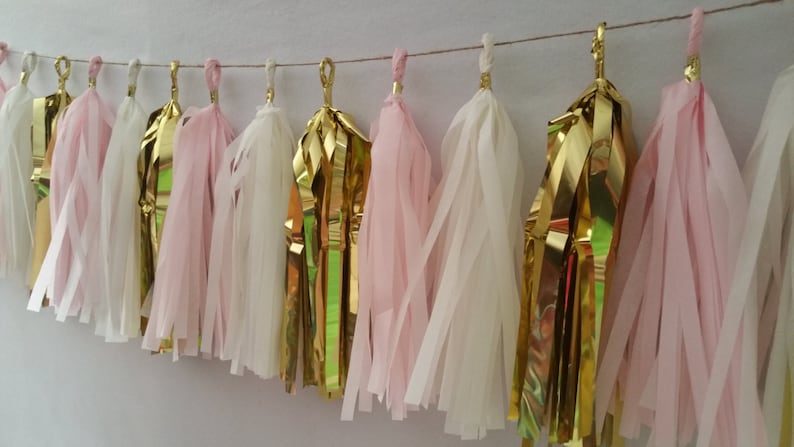 It/'s a Girl Baby Shower Blush Pink White Gold Tissue Paper Catholic Baptism Tassel Garland ONLY 15.99 Party Decorations Wedding