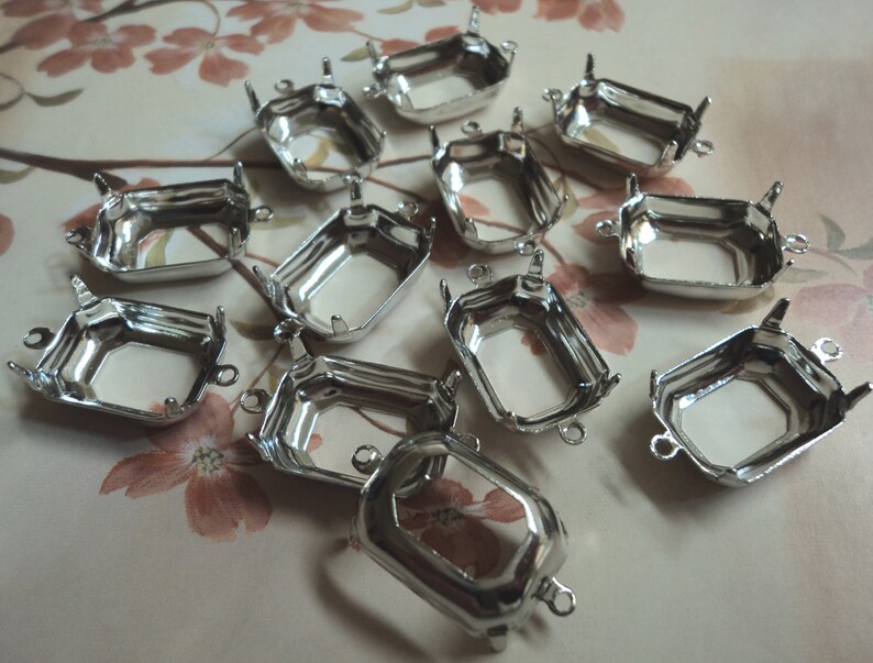18mm x 13mm Octagon Silvertone open back prong settings ob 2 rings 12pcs l