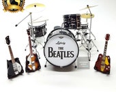 Miniature Beatles Instrument Set Accurate Reproduction of Guitars with Leather Straps Ludwig Drums - Fast Free Shipping