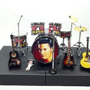 Miniature Elvis Presley Instrument Set Accurate Reproduction of Guitars with Leather Straps & Ludwig Drums - Fast Free Shipping