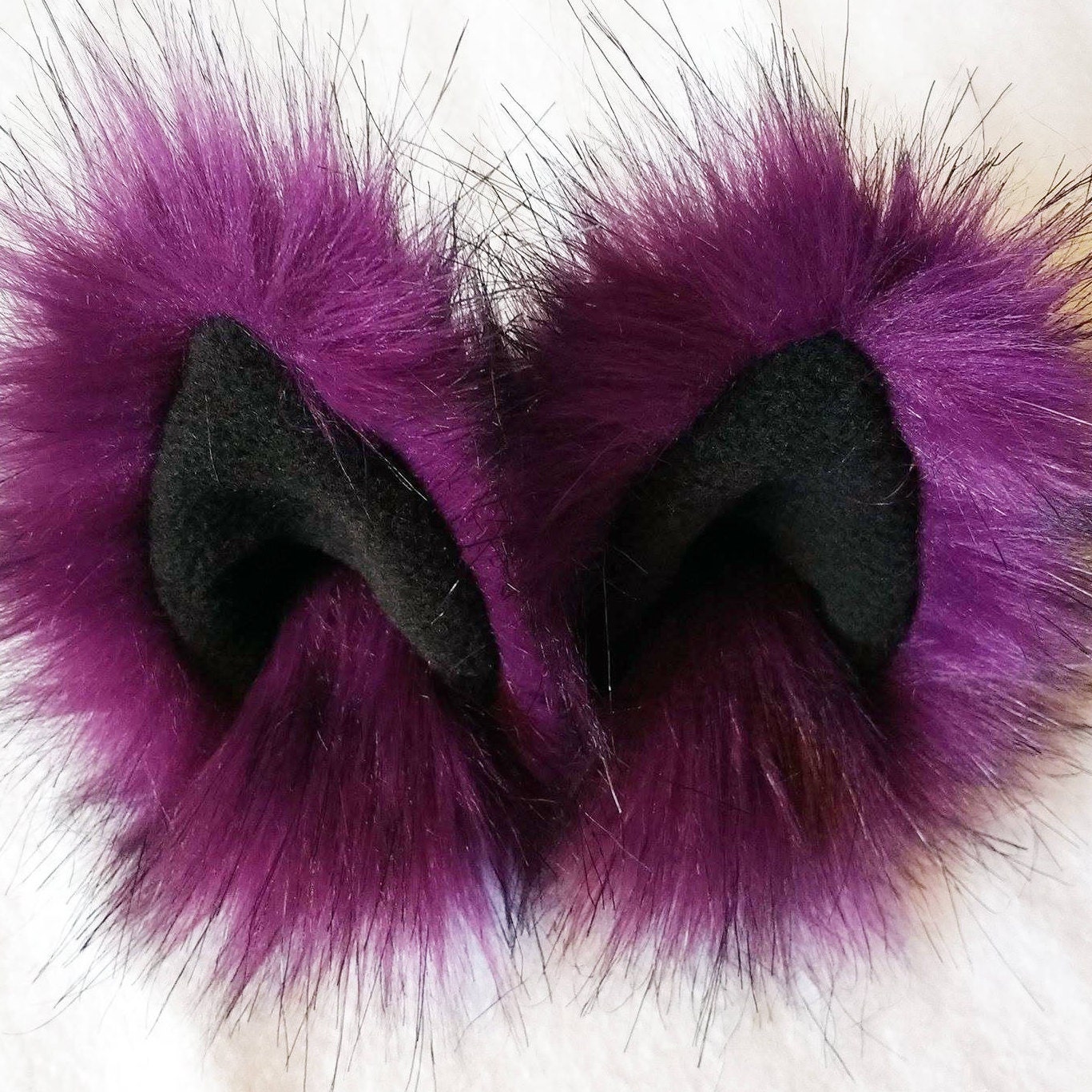 Purple animal ear hair clips with black fleece clip on cat Etsy