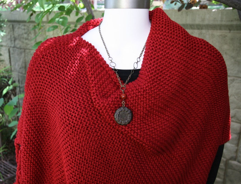 Poncho Warm and Cozy Asymmetric Deep Cranberry Red with Tassels Cape Shawl Wrap