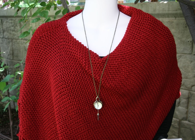 Poncho Warm and Cozy Asymmetric Deep Cranberry Red with Tassels Cape Shawl Wrap