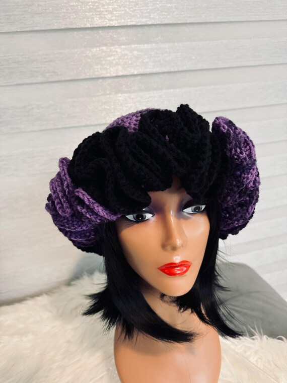 Handmade Ruffle Bucket Hat in Purple & Black - Etsy display picture 1