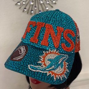 Vintage Miami Dolphins Bedazzled Hat ?✨ Bling Crystal Miami Dolphins Script Teal Adjustable Hat  main image 4