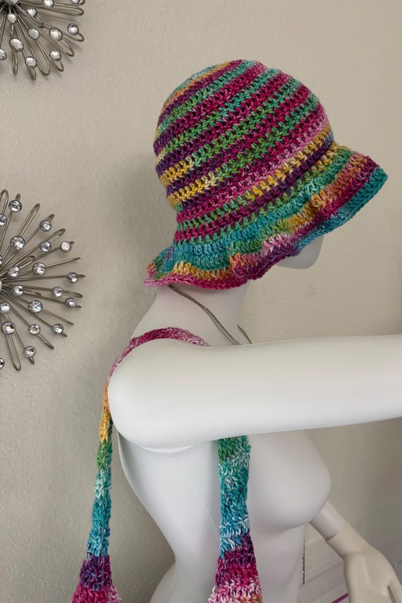 Handmade Crochet Multicolored Ruffled Bucket Hat With 
