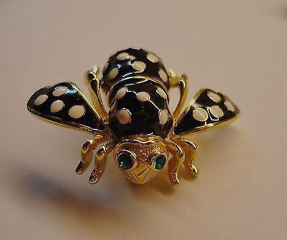 Joan Rivers Enamel Black and White Polka Dot Bee P