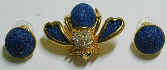 Joan Rivers Denim Bee and Matching Pierced Earring