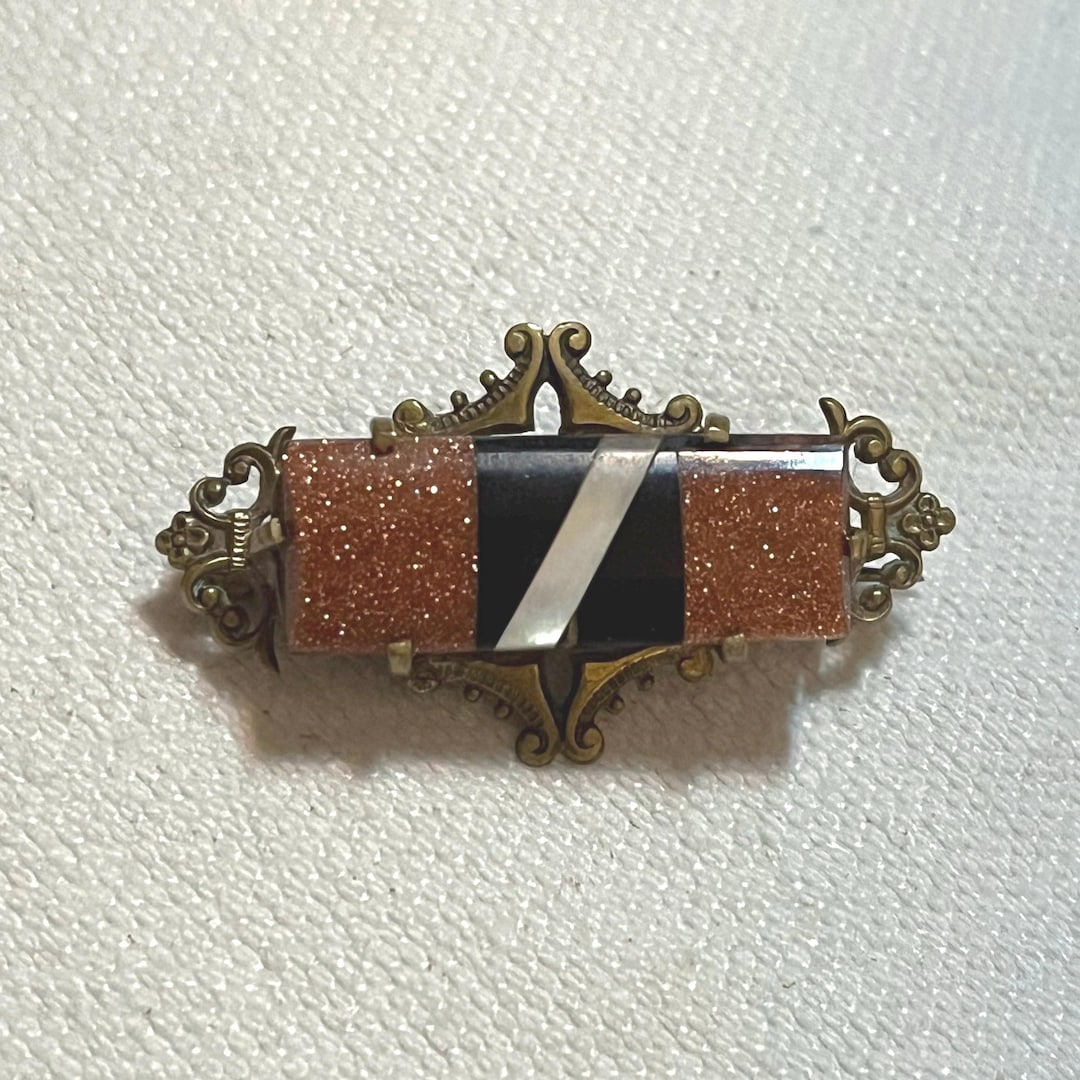 Antique Gold Filled Goldstone and Inlay Brooch - Etsy