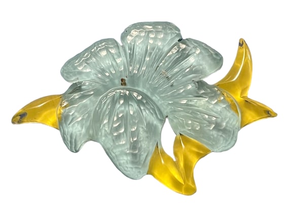 1940s carved and painted lucite flower brooch - image 1