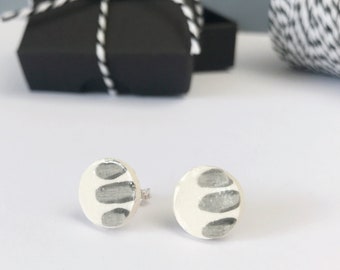 Grey and white studs, Cute earrings, Sterling Silver, Birthday gift for her, Monochrome earrings, Grey jewellery design, stripy pattern