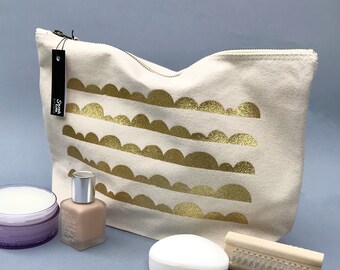 Large makeup bag | Large zip bag | Canvas Wash bag | Modern cosmetic bag | travel pouch | gift for her | teenage gift | under 20 | Gold