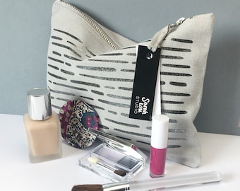 Small makeup bag | Small zip bag | Canvas Wash bag | Modern cosmetic bag | travel pouch | gift for her | teenage gift | under 15 | Silver