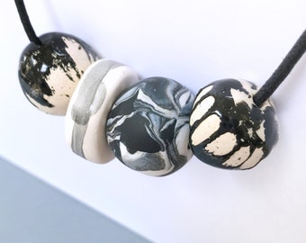 Chunky Monochrome Statement Necklace | Wearable art | Black and White Jewellery | Handmade Clay beads | Gift for her | Ceramic Jewellery