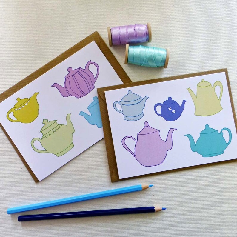 White Teapot Note Card Blank Notelets Tea Lovers Card Tea Etsy