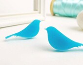 Blue bird earrings | Perspex laser cut jewellery | Woodland animal accessories | Bold bird jewellery | Unusual stud earrings