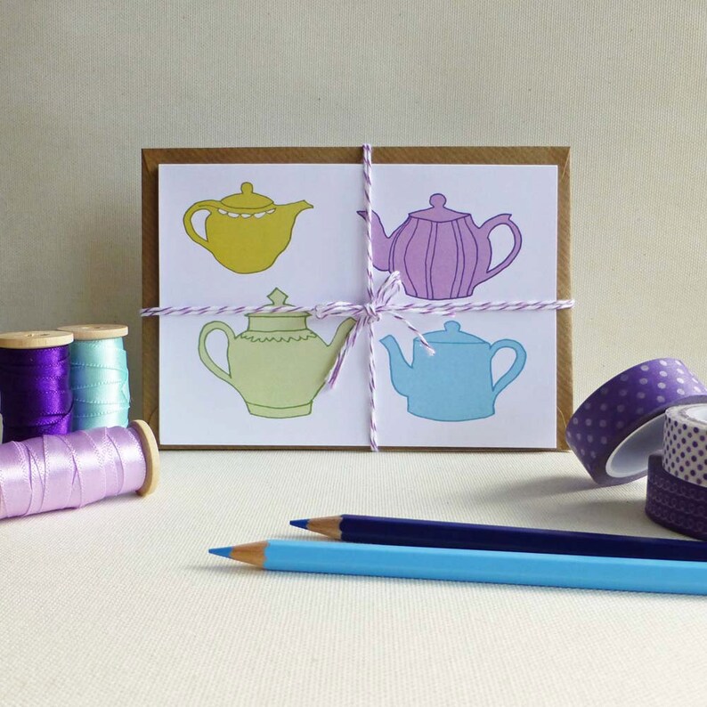 White Teapot Note Card Blank Notelets Tea Lovers Card Tea Etsy
