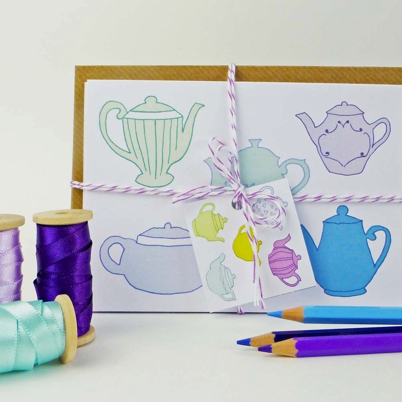 White Teapot Note Card Blank Notelets Tea Lovers Card Tea Etsy