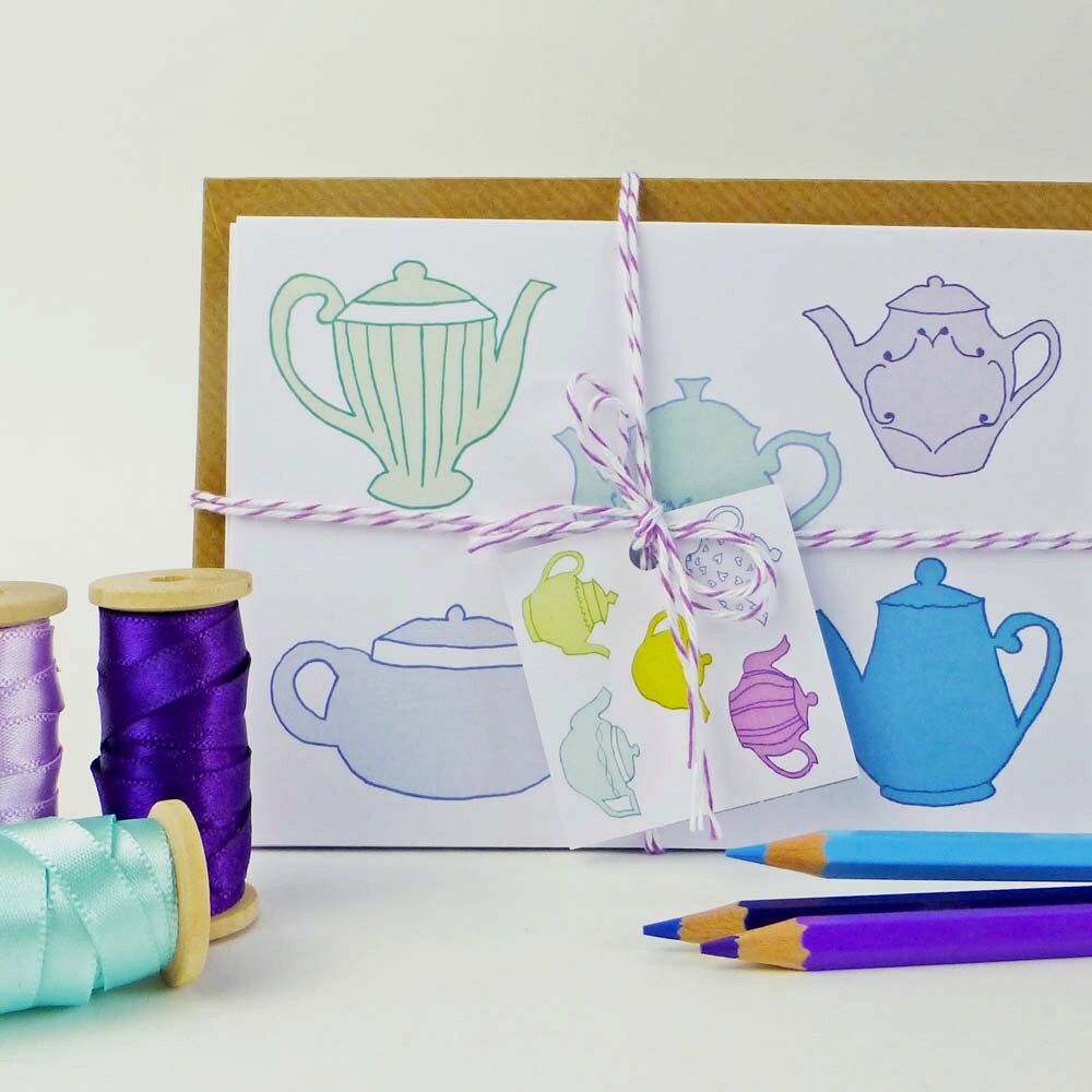 White Teapot Note Card Blank Notelets Tea Lovers Card Tea Etsy