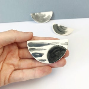 Monochrome Ceramic Brooch, Ladies Pin Badge, Unique Wearable Art, Geometric Jewellery, Handmade Accessories, Gift for her, Black and white image 6