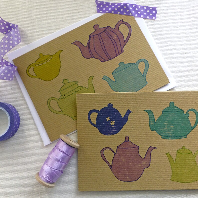 Kraft teapot note card Blank notelets Tea lovers card Tea Etsy