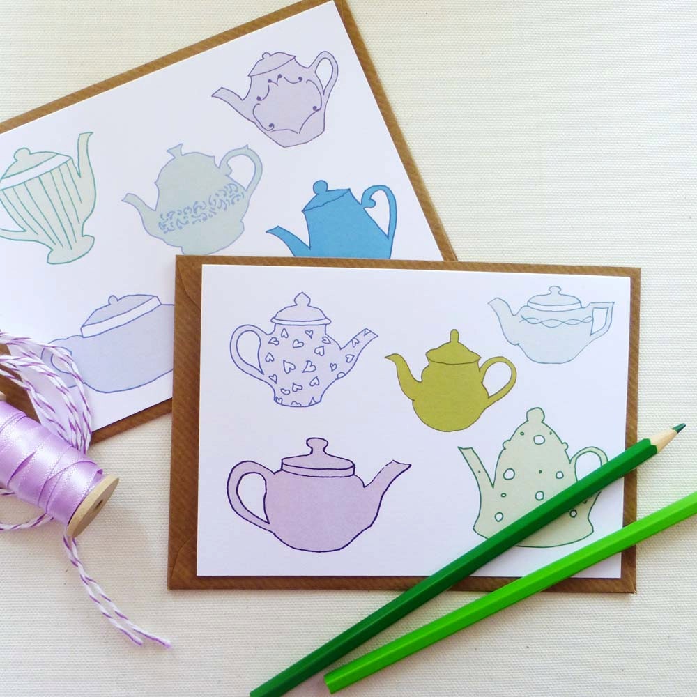 White Teapot Note Card Blank Notelets Tea Lovers Card Tea Etsy