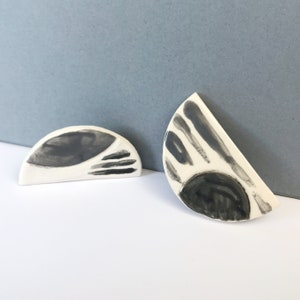 Monochrome Ceramic Brooch, Ladies Pin Badge, Unique Wearable Art, Geometric Jewellery, Handmade Accessories, Gift for her, Black and white image 4