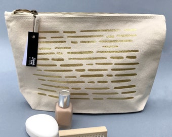 Large makeup bag | Large zip bag | Canvas Wash bag | Modern cosmetic bag | travel pouch | gift for her | teenage gift | under 20 | Gold