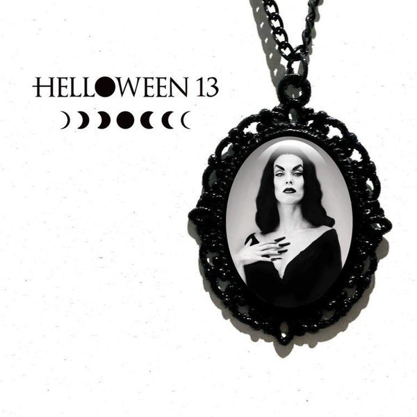 Vampira photo pendant cabochon necklace custom silver and black