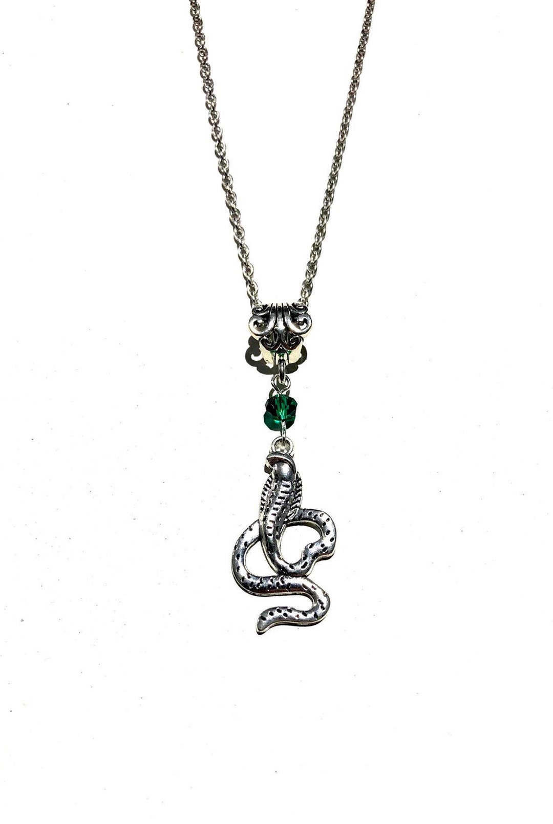 Emerald Snake Necklace Witches Gift Green Crystal Snake