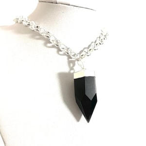 Chunky obsidian chain link choker necklace