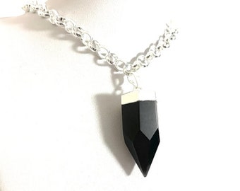 Chunky obsidian chain link choker necklace