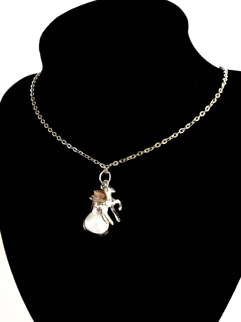 Harry Potter Snape's Tears with Doe Charm Bottle Necklace Handmade 