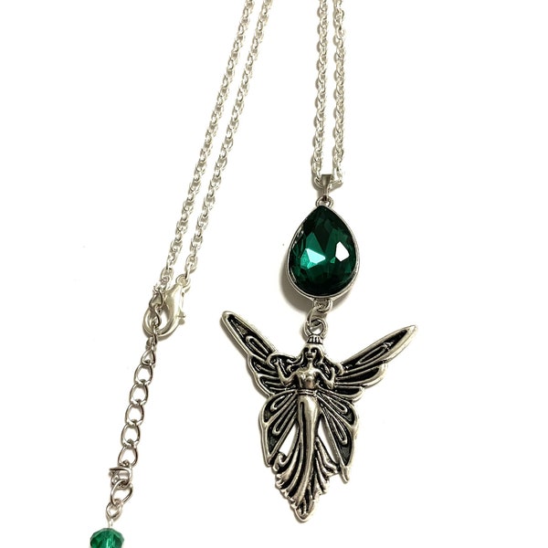 Absinthe green fairy necklace / emerald / crystal / silver