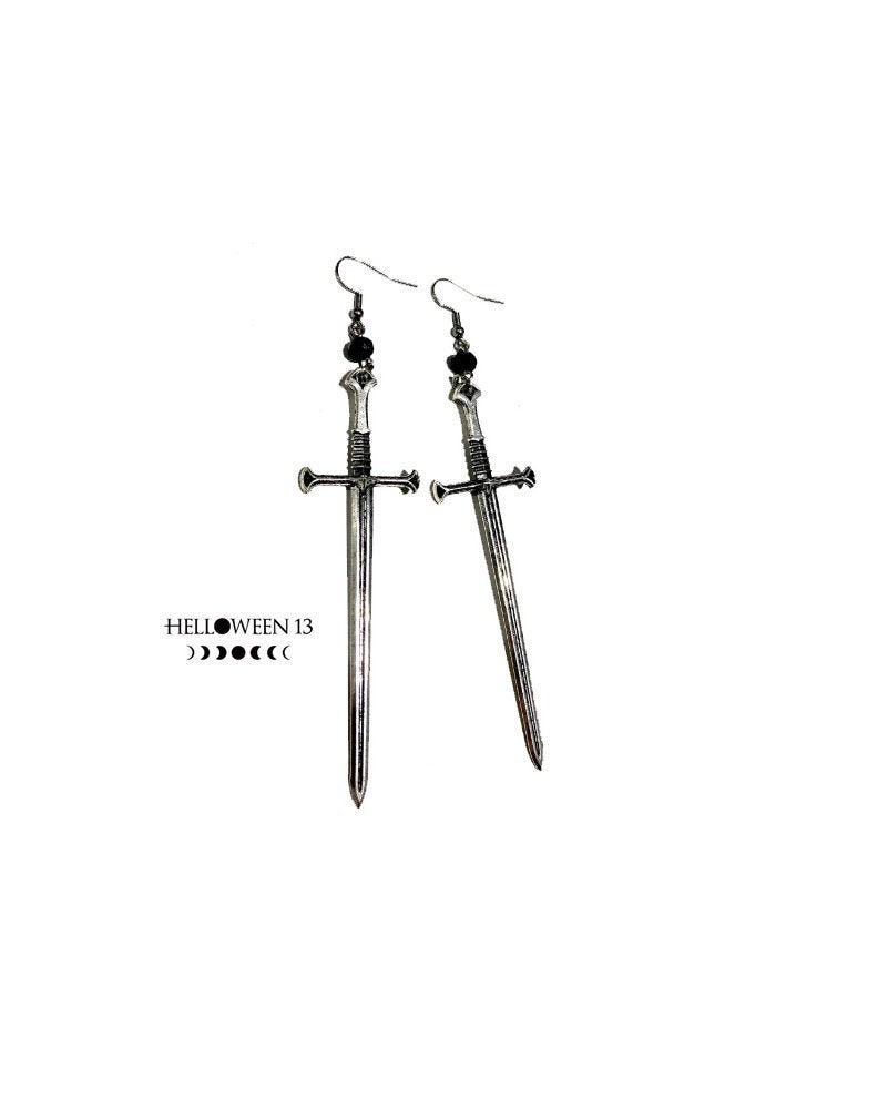 Ace of Swords - black crystal earrings witchy pagan gothic style