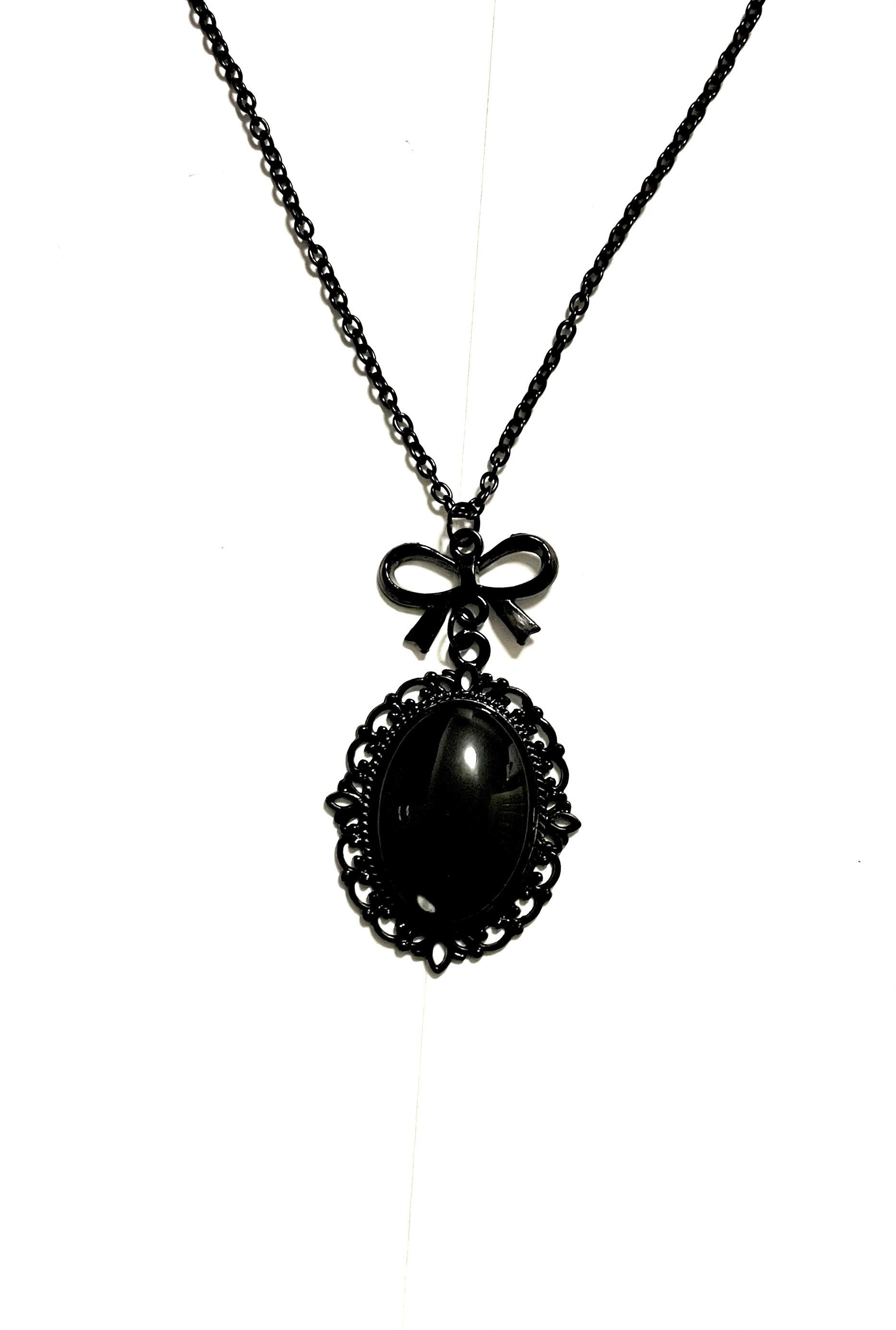 Collier Victorien Perles Noires Briolettes Avec Médaillon Filigrane Doré - Occasion