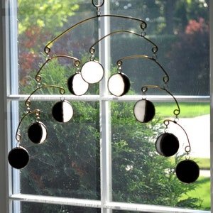 Phases of the Moon - Stained Glass Mobile |  kinetic art sculpture | Title: "Lunar Month"