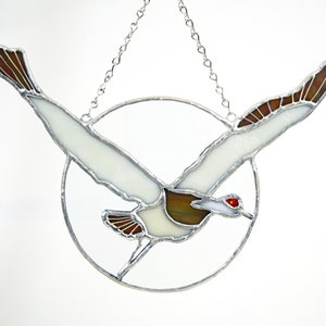 Sandhill Crane Stained Glass Suncatcher | Bird | Flying | Birder gift | Sand crane | red headed | in flight