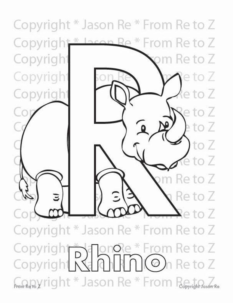 r is for rhino abcs coloring page alphabet printable etsy